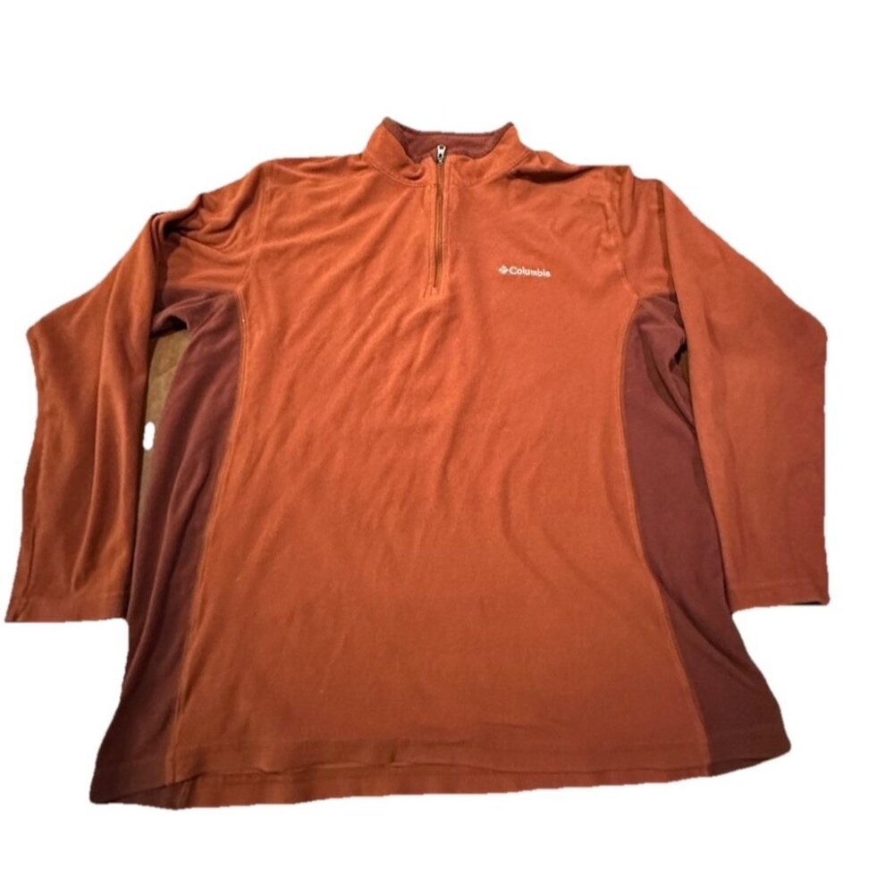 Columbia Fleece Two Tone Orange Pullover 1/4 Zip Mens Size XL Camping Hiking